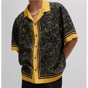 NWT Men's Hugo Boss yellow, black oversized casual print shirt size XXL